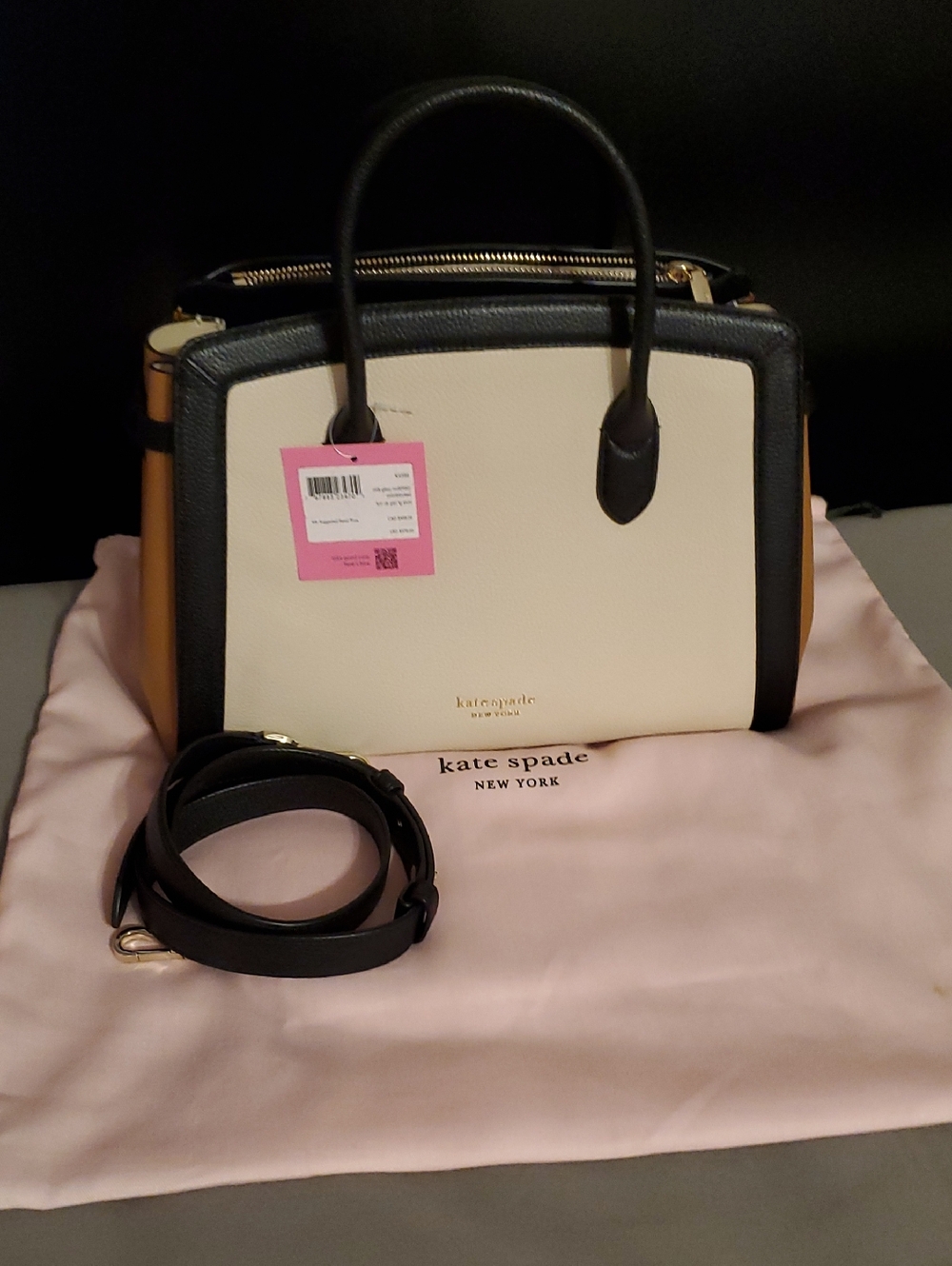 kate spade Colorblock Leather Satchel - Cream, Black & Tan Comes With Dust Bag